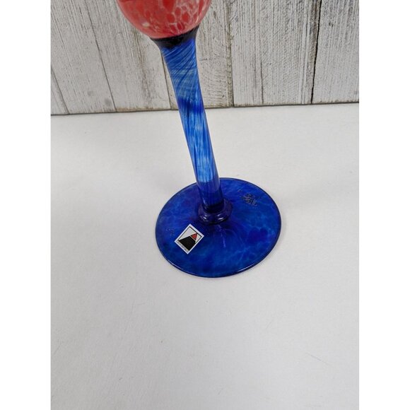 Czech Republic Wine Drinking Goblet Glass 7 7/8" Tall Blue Cobalt Stem Red White - Picture 2 of 8